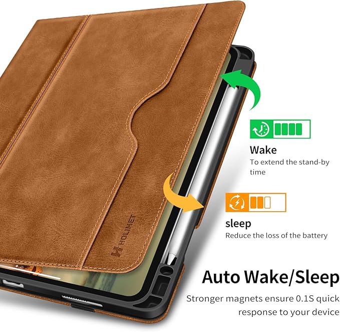 H HOLIMET Case for iPad Pro 12.9 2022 6th/5th/4th/3rd Generation with Pencil Holder Pocket Folio Stand Cover Soft TPU Back Shockproof, Auto Sleep/Wake,Vegan Leather