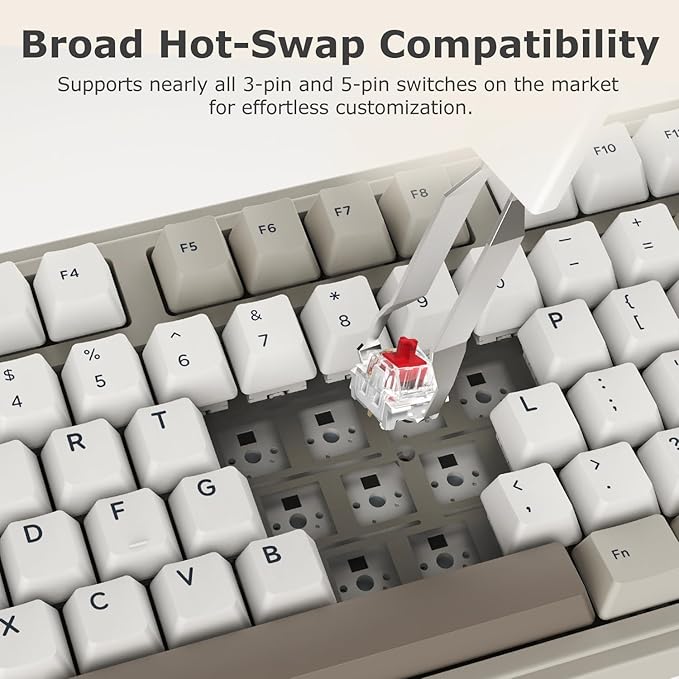 FIRSTBLOOD ONLY GAME. AK980 Retro Mechanical Keyboard - 101-Key Hot-Swappable Gasket Mount Wired Keyboard with Pre-Lubed Red Switches, Anti-Ghosting, for Office & Quiet Typing (Grey-White)