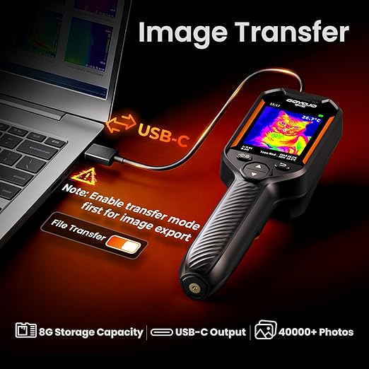 GH192 Thermal Imaging Camera 240X240 Super IR Resolution with 2MP Visual Camera and Fusion Imaging, 25Hz Handheld Thermal Imager with Alarm for Mechanical Maintenance Home HVAC Electrical Inspection