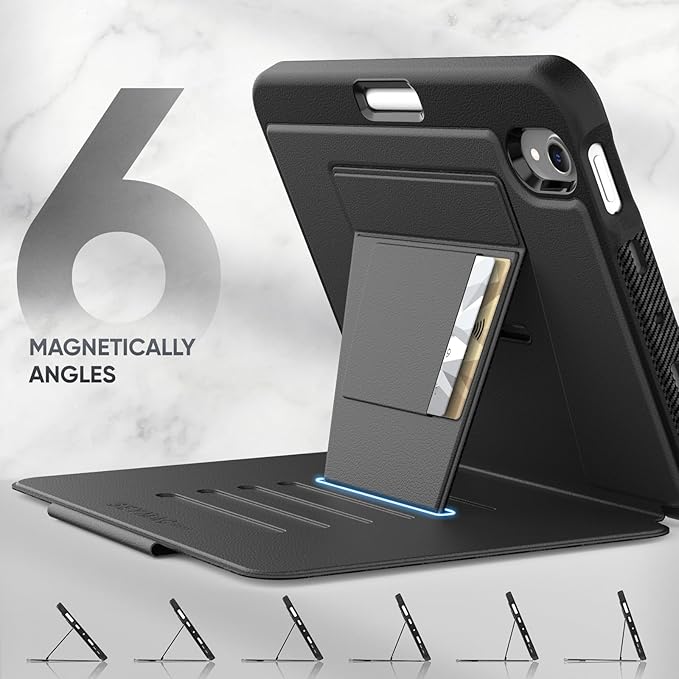 SEYMAC stock Case for iPad mini 7 (A17 Pro)/ Mini 6 8.3'', Strong Magnetic Auto Sleep Shockproof Case with Absorbing Multi-Angles Stand, Pen Holder, Card Slot, Black