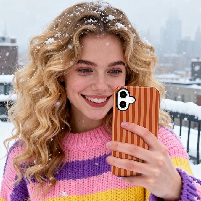 Magnetic for iPhone 17 Case Cute Stripes Phone Case, Shockproof Slim TPU and Hard PC Protective Phone Cover Compatible with MagSafe Designed for Women Girls, Deep Brown
