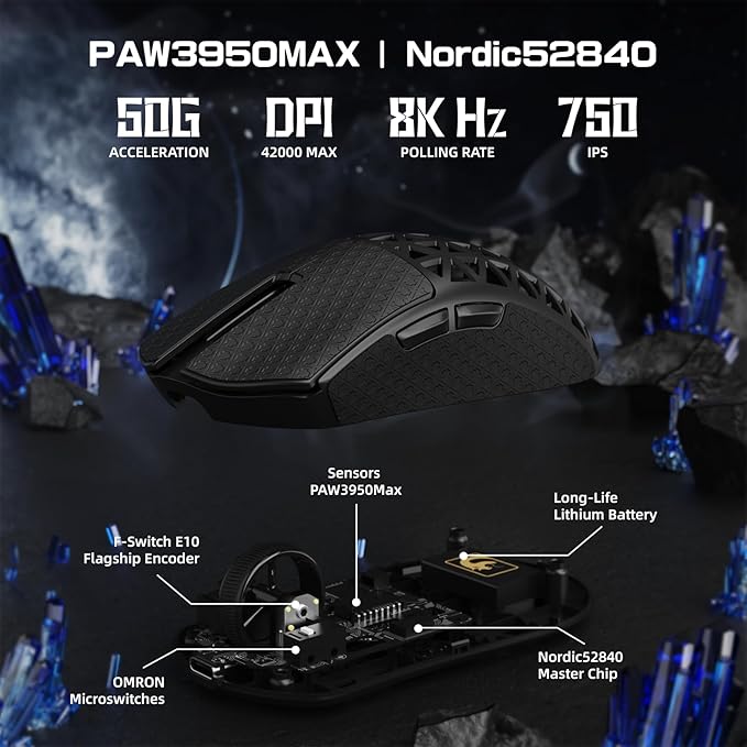 MAMBASNAKE M5 Ultra Carbon Fiber 8KHz Wireless Gaming Mouse,PAW3950 Sensor 42K DPI,39g Lightweight Tri-Mode 2.4GHz/BT/Wired Computer Mice,Web Driver Support,for Win/Mac/FPS/MOBA/Esports-Black(B)