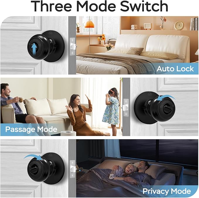 GeekTale Fingerprint Door Lock for Bedrooms, Fingerprint Door Knob with Lock, Smart Door Lock, App Control, Back-up Keys, Thumbprint Door Knob for Bedrooms, Office, Apartment