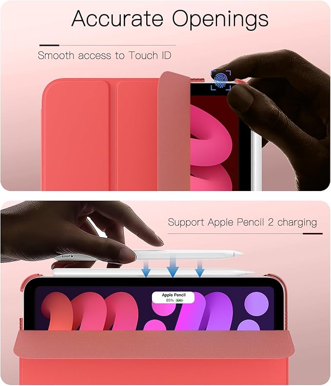 TiMOVO Case for iPad mini 7 A17 Pro 8.3-inch 2024, iPad mini 6th Generation Case, Slim Translucent Hard Back Folio Cover Support Touch ID & Apple Pencil Charging, Auto Wake/Sleep, Coral Orange