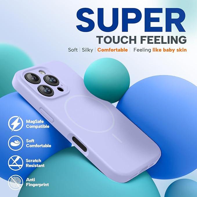 Miracase Magnetic for iPhone 16 Pro Case, [Soft Anti-Scratch Microfiber Lining], Compatible with MagSafe, Liquid Silicone Case Shockproof Drop Protection Phone Case for 16 Pro,Light Purple