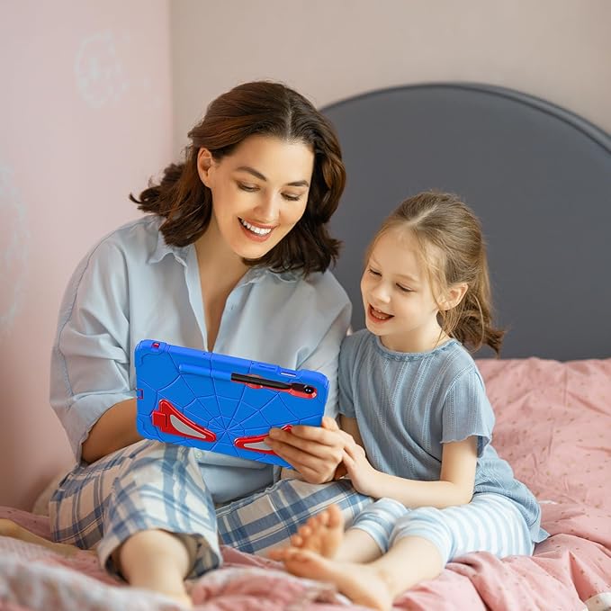 AKABEILA Compatible with Samsung Galaxy Tab S7/S8/S9/S9 FE 11 inch(2023) Tablet Case，Lightweight Shockproof Rugged Protective Cover with Kickstand for Kids Children Boys Babies Blue Red