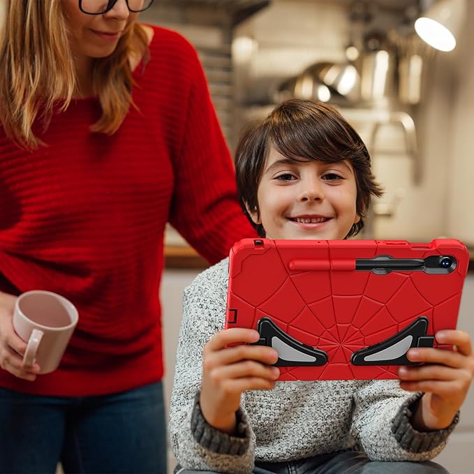 AKABEILA Compatible with Samsung Galaxy Tab S10 FE 2025/Tab S10 Lite 2025 Tablet Case，Lightweight Shockproof Rugged Protective Cover with Kickstand for Kids Children Boys Babies Red Black