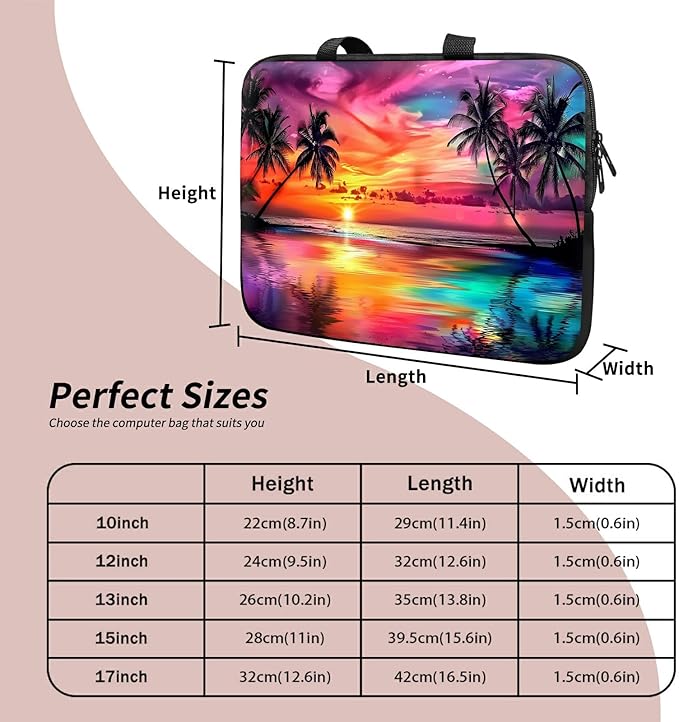Laptop Sleeve Case Bag 13 inch, Summer Sunset Colorful Sky Slim Carrying Case Handbag Travel Laptop Bag for 13 inch MacBook Air M3/M2/Pro M2/ 13" iPad Pro/Air M4/M2 2024
