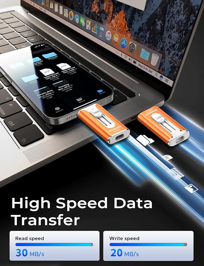 512GB Mini Dual Interface Flash Drive, Portable Memory Stick Compatible with iPhone 17/16/15/14/13/12/11, iPad, Android & PC, Easy to Save Photos, Videos & Files (1 Pack-Cosmic Orange)