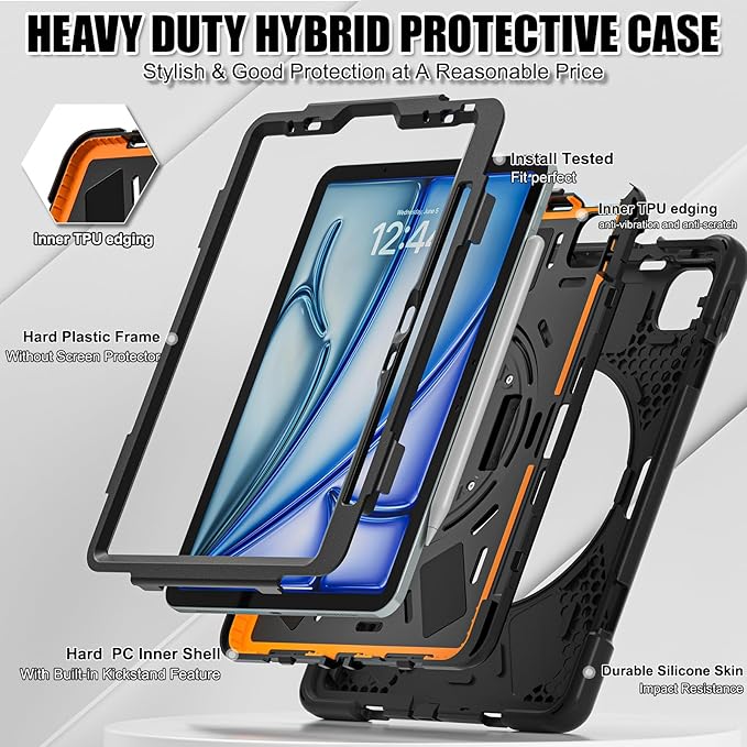 BRAECN for iPad Air 11 inch Case 2026(M4) 2025(M3) 2024(M2),iPad Pro 11 inch(4th/3rd/2nd/1st)& Air 10.9"(5th/4th) Case Protective with Pencil Holder 360°Rotating Stand Handle Strap Cover