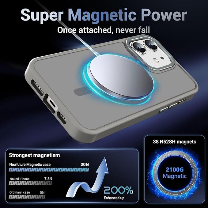 Newfuture Designed for iPhone 11 Case with Strong Magnetic [13 FT Military Drop Protection] [Compatible with Magsafe] Slim Translucent Matte Shockproof with Anti-Fingerprint Phone Case, Titanium Gray