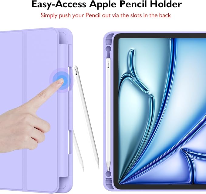 iMieet iPad Air 11 Inch Case M4/M3/M2(2026/2025/2024), iPad Air 5th/4th Generation Case 2022/2020 10.9 Inch with Pencil Holder,Trifold Stand Smart Case with Soft TPU Back(Light Purple)