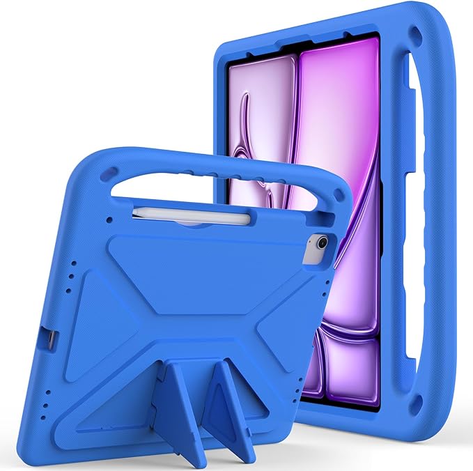 Kids Case for iPad Air 13 inch M4/M3/M2 (2026/2025/2024) & iPad Pro 13 inch M5/M4 (2025/2024) & iPad Pro 12.9 inch Case 6th/5th/4th/3rd Generation with Pencil Holder/Handle Stand Cover, Blue