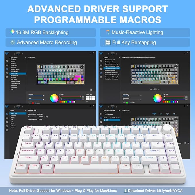 AULA F75 - 75% Mechanical Keyboard, Wireless Gaming keyboard BT5.0/2.4GHz/USB-C, Hot Swappable Custom Pre-lubed Switches with Knob, RGB Backlit Shine-Through PBT Keycaps Creamy Sounding Keyboard