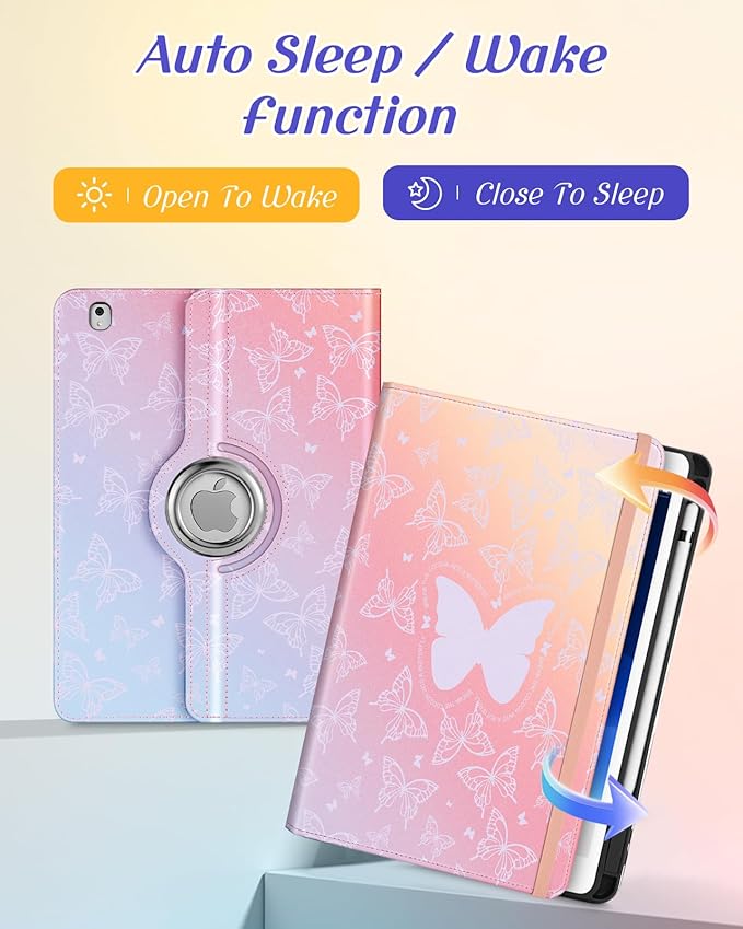 Kidcube for iPad Air 3rd Generation Case/Pro 10.5 Inch Case - Women Girls Kids Cute Rotating Stand Folio Cover with Pencil Holder & Card Slot Kawaii Butterfly Design Cover for iPad Pro 10.5''/Air 3rd