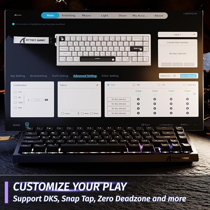 ATTACK SHARK X68 HE Wired Rapid Trigger Mechanical Gaming Keyboard and R1 Mouse Combo with Adjustable Actuation,Coiled Cable,USB C/2.4Ghz Wireless/BT Ultralight 18K DPI Mice for Esport Gamer(Black)