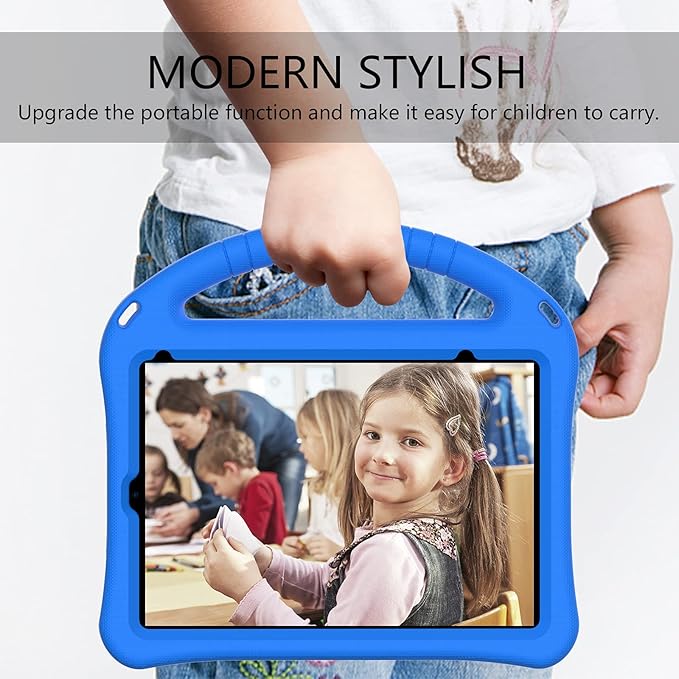 Kids Case for Apple iPad mini 7 2024/ iPad mini 6 2021 8.3", EVA Durable Shockproof Handle Kickstand Lightweight Kids Friendly Cover Case with Shoulder Strap, Blue