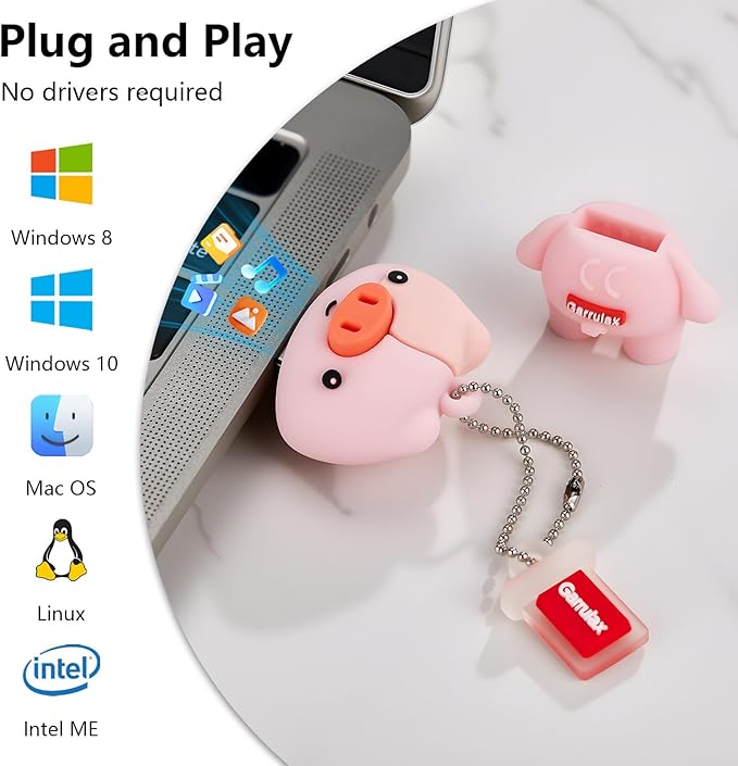 USB Flash Drives, 16GB/32GB/64GB/128GB Silicone USB2.0 High Speed Thumb Memory Stick Pen Date Storage Pendrive U Disk (Piggy, 64GB)