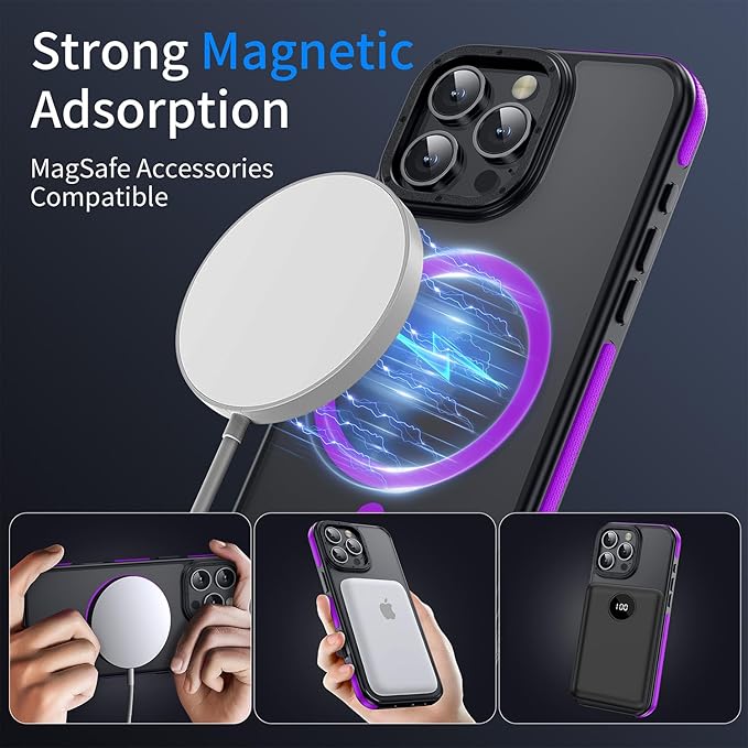 Strong Magnetic case for iPhone 16 Pro [10Ft Military-Grade Protection] Compatible with fit MagSafe Shockproof Slim Thin Cover 6.3 inch 16 Pro Phone case, Purple Bumper