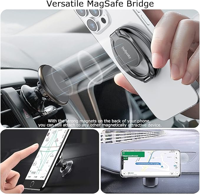 Doflyesky Magnetic Phone Ring Holder for Magsafe Phone Grip, Dual-Sided Magnetics Adjustable Gym Phone Holder Finger Kickstand for iPhone 17, 17 Air, 16, 15-12 Pro Max and Android Phone Cases (Gold)