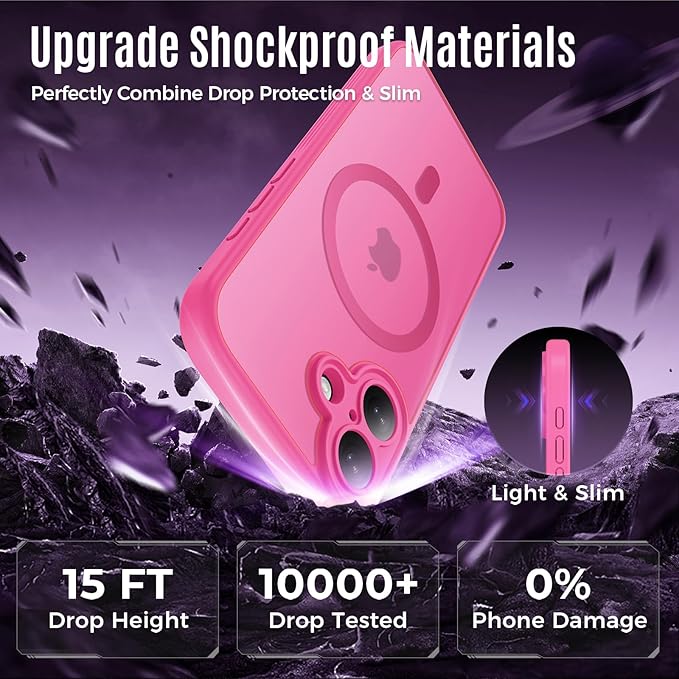 Symcele Designed for iPhone 17 Case, Compatible with MagSafe, [Camera Protection] [15FT Military Droptection] Shockproof Translucent Matte Anti-Slip Phone Case, 6.3", Hot Pink