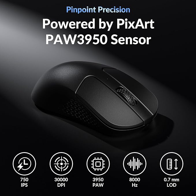 Keychron M3 Mini 8K Wireless Bluetooth 5.3/2.4 GHz/Wired Optical Mouse, Ultra-Lightweight 55g Programmable PixArt 3950 Sensor with up to 30,000 DPI/ 750 IPS for Windows Mac Linux - Black