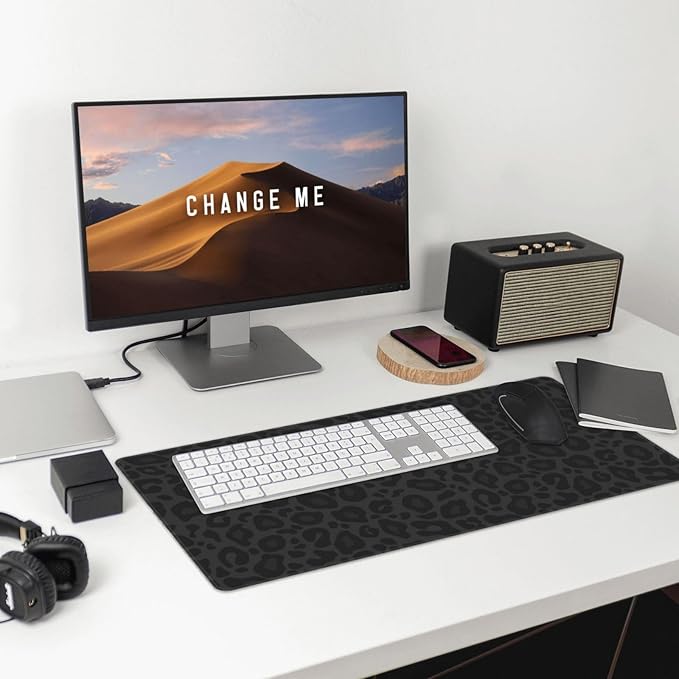 Black Leopard Print Large Extended Mouse Pads XL Mousepad with Stitched Edges Non-Slip Rubber Base Computer Keyboard Pad Desk Mat for Home Office Desk Decor, 29.5" X 15.8"