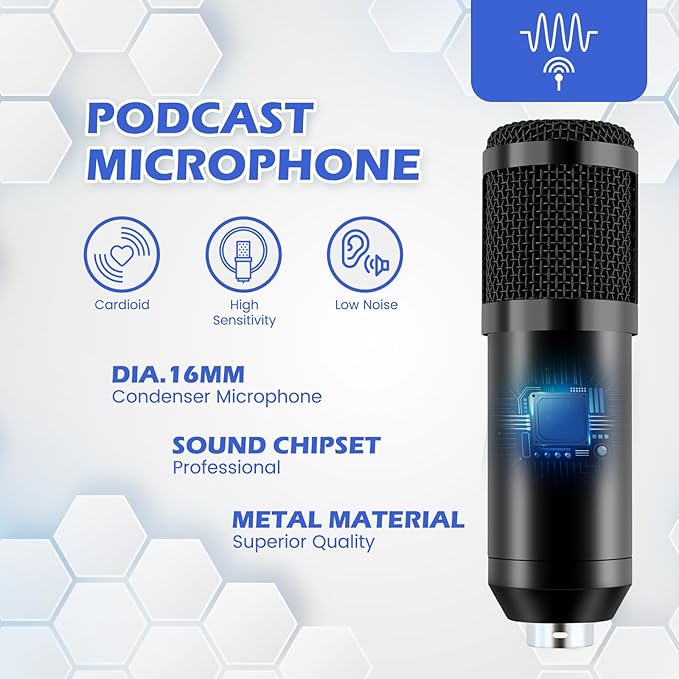 Podcast Equipment, Podcast Equipment Bundle with BM-800 Microphone & V8s Sound Card, Recording Studio Equipment for Singing, Gaming, Live Streaming and YouTube Tiktok