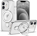 Compatible with iPhone 12 Case with Invisible Magnetic Ring Stand [Compatible with Mag-Safe] [Full Camera Lens Protector] Plating Clear Phone Case for iPhone 12 6.1", Silver