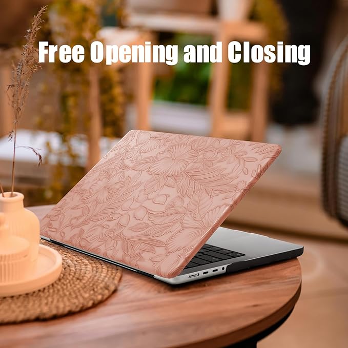 DTangLsm for MacBook Air 15 inch Case 2026 2025 2024 2023 M5 M4 M3 M2 A3448 A3241 A3114 A2941, Elegant Textured Retro Leather Hard Cover for M5 MacBook Air 15 Case+Keyboard Skin, Pink Embossed Floral