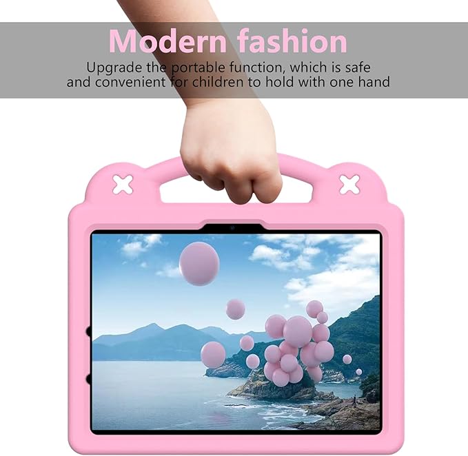 for Apple iPad Air 11 inch Kids Case M3/M2 (2025/2024) Slim Folding Stand Cover with Pencil Holder/Handle/Kickstand Cute DIY Lightweight Cute Soft EVA Foam Shockproof Tablet Cover, Pink Bear