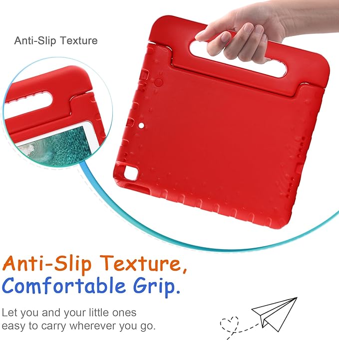 Kids Case for iPad 9th/8th/7th Generation (2021/2020/2019), iPad 10.2" Shockproof Case, Techcircle Handle Stand Lightweight EVA Foam Bumper Protective Rugged Drop Protection Child Proof Cover, Red