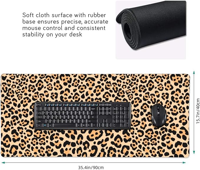 Leopard Animal Print Mouse Pads XXL Extended Mousepad with Stitched Edges Cheetah Non-Slip Rubber Base Computer Keyboard Pad Desk Mat for Home Office Desk Decor, 35.4" X 15.7"