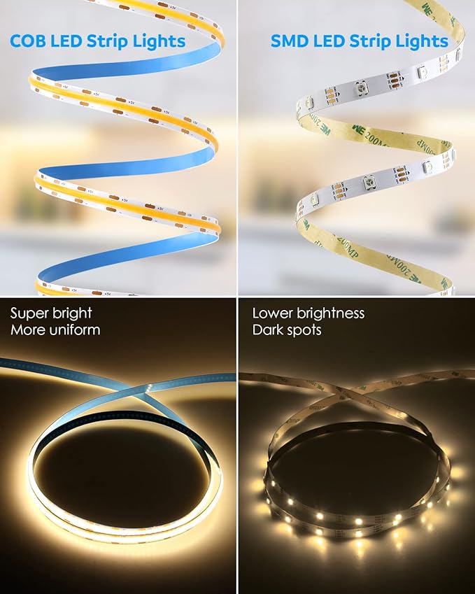 Aclorol 13.12FT/4M USB COB LED Strip Lights Warm White LED TV Backlight with Strong Self-Adhesive Flexible for Bedroom Shelves Bedframe Headboard Closet Wardrobe Display Case 320LEDs/M 3000K 8MM Width