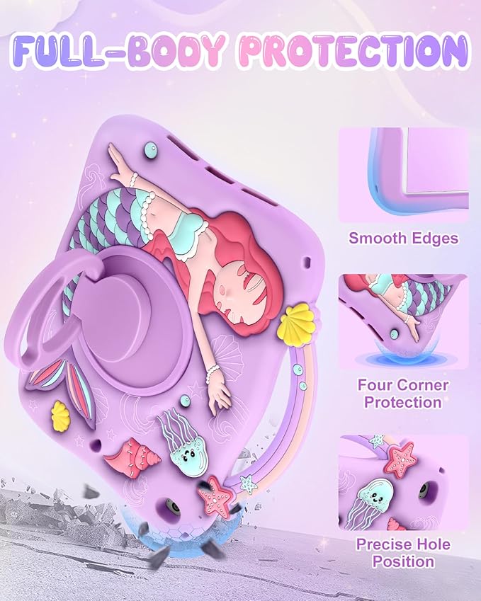 Boaretiu for iPad mini 4 Case/Mini 5th Generation Case - Cute Cartoon Mermaids Girls Teens Soft 3D Silicone for iPad 7.9 Inch Tablet Cover with Strap & Rotating Stand