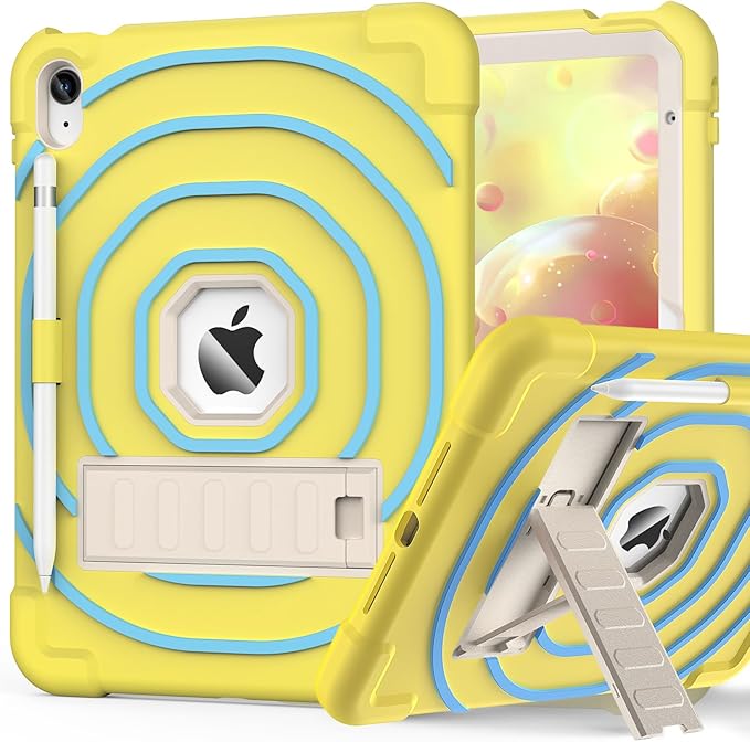 SIBEITU Kids Case for iPad (A16) 11-inch 2025/ 10th Generation 10.9-inch 2022, Shockproof Rugged Hybrid 3-Layer Protective Cover for iPad 11th/ 10th Gen with Stand & Pencil Holder (Yellow Blue)