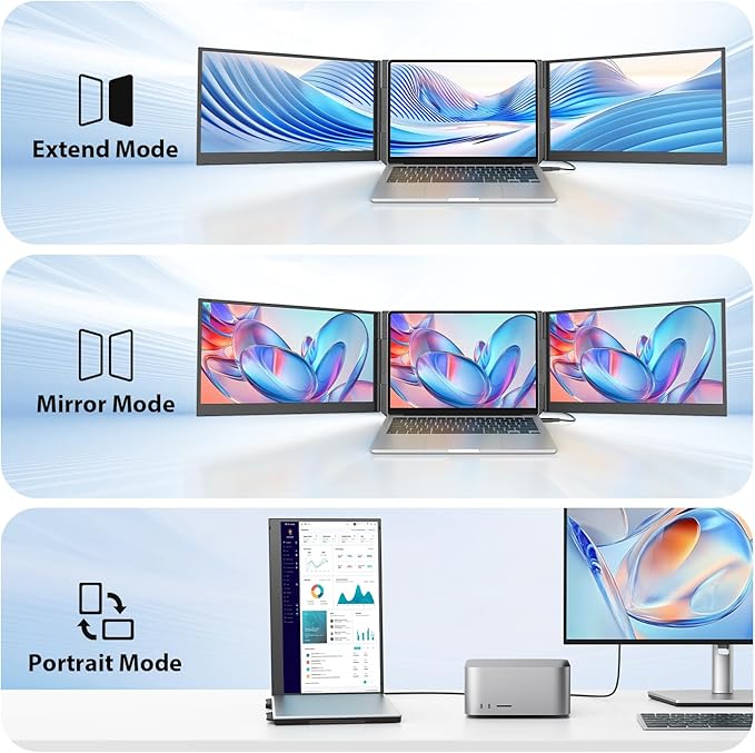 15.6'' Laptop Triple Screen Extender One Cable Connection, 1080P FHD IPS Portable Dual Monitor with Speaker, Ultra-Slim Travel Monitor for 13-17.3" Laptops, Compatible with MacOS, Windows, Android