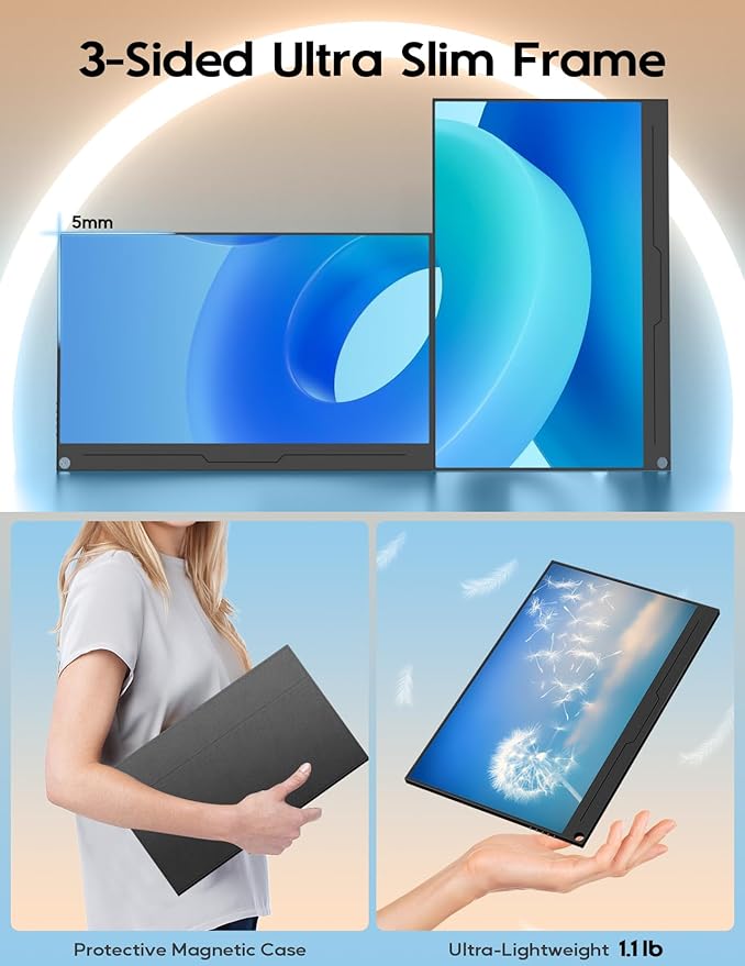 ZSCMALLS 4K Portable Monitor, 15.6" 3840 * 2160 Laptop Extended Monitor, 1500:1 100% sRGB USB-C HDMI Portable Gaming Monitor HDR Travel Monitor with Speakers & Smart for Laptop PS5/4 Xbox Switch