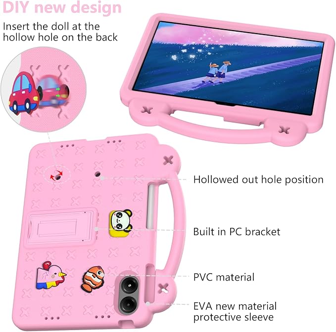 AKABEILA Compatible with Xiaomi Redmi Pad Pro 12.1 2024 Tablet Case, Kids Friendly Universal Lightweight Shockproof Protective Case with Shoulder Strap & Stand Handle & Pen Tray Pink