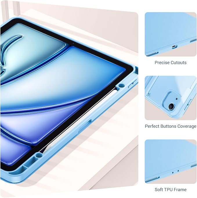 ProCase for iPad Air 13 Inch Case (2026/2025/2024) M4/M3/M2 & iPad Pro 12.9 inch 6th/5th/4th/3rd 2022/2021/2020/2018; Protective Folio Shockproof Case with Pencil Holder -Blue