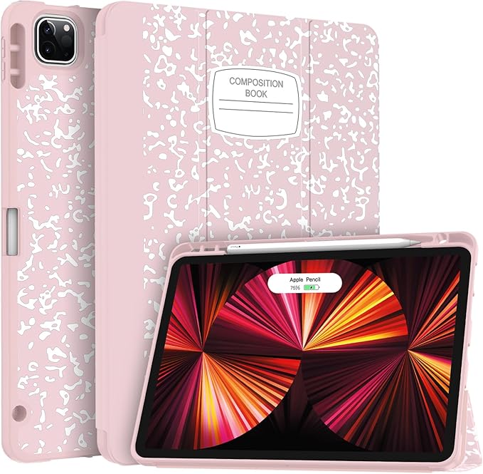 Soke for iPad Pro 11 Case (M2) 2022/2021/2020 with Pencil Holder - [Full Body Protection + Apple Pencil Charging + Auto Wake/Sleep], Soft TPU Back Cover for 2022 iPad Pro 11 inch(Book Pink)