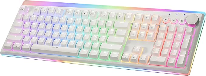 iRocks K71R Wireless RGB Mechanical Gaming Keyboard,Brown Switches,PBT 107 Keys NKRO,RGB Backlit, Pro Keyboard for Gaming and Work,Dual Interface Wireless & Wired, Windows Laptop PC Mac,White