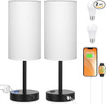 PartageiZ 17.4inches Tall White Bedroom Lamps Set of 2-3 Way Dimmable Touch Table Lamps with USB C and A Ports, Lamps for Nightstand with AC Outlet, Desk Lamps with Black Base for Office