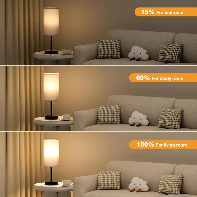 Fenmzee Touch Bedroom Lamp - Grey, 3-Way Dimmable, USB A + C Charging, AC Outlet, 17.4inch Medium