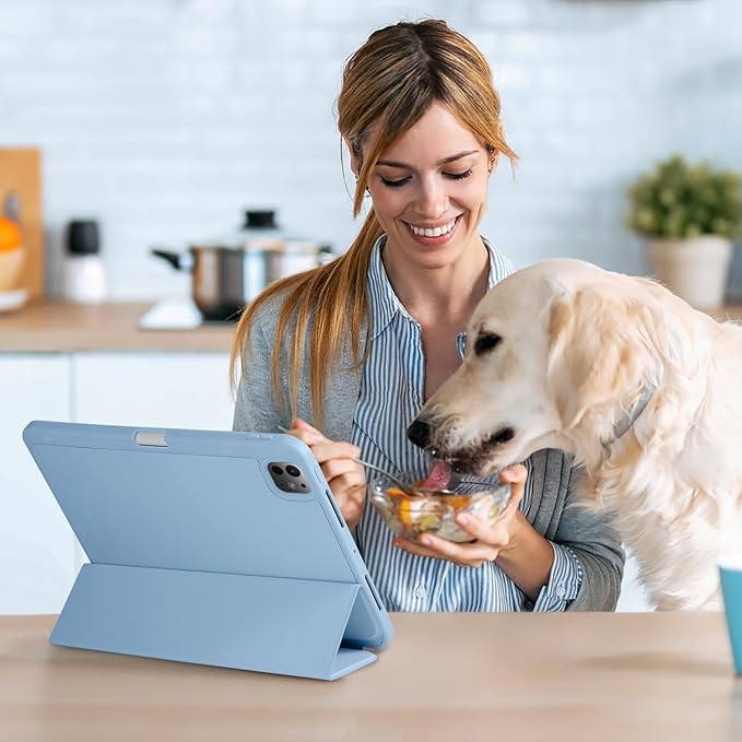 Kidopire New Compatible with iPad Pro 11 Inch Case (M4 2024/M5 2025) with Pencil Holder, Smart Cover with Protective Trifold Stand & Soft TPU Back, Auto Wake/Sleep, Support Pencil Pro, Sky Blue