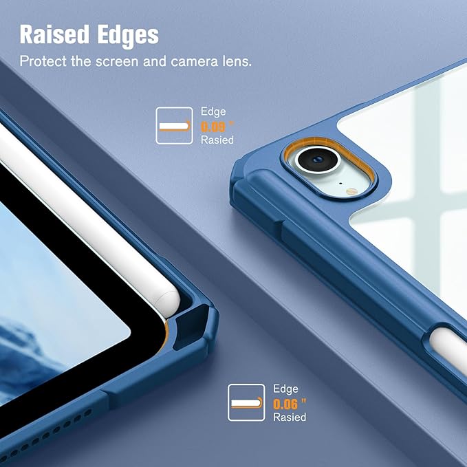 Fintie Hybrid Slim Case for iPad Mini 7 (A17 Pro, 7th Generation) 2024 / iPad Mini 6 (6th Gen) 8.3 Inch, [Built-in Pencil Holder] Shockproof Cover Clear Transparent Back Shell, Marine Blue