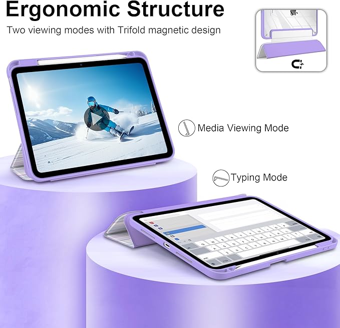 TWOLSKOO Case for iPad Pro 11-inch (M5 2025 / M4 2024), Clear Acrylic Back with TPU Bumper, Pencil Holder, Trifold Stand, Auto Sleep/Wake, Purple Stripes