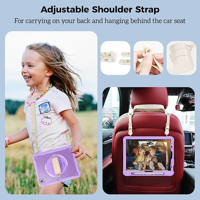 ProCase for iPad Air 11-inch M4 2026/ M3 2025/ M2 2024/ Air 5th / 4th Gen 10.9"/ iPad Pro 11" 4th/3rd/2nd/1st Gen, Heavy Duty Shockproof Cover with Hand Strap 360 Degree Rotatable Kickstand -Purple