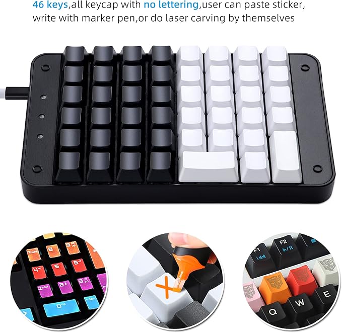 Koolertron One Handed Mechanical Gaming Keyboard with 32 Macro Keys, 46-Key Fully Programmable Mini Keypad, Mini USB Macro Keyboard for PC Gamers
