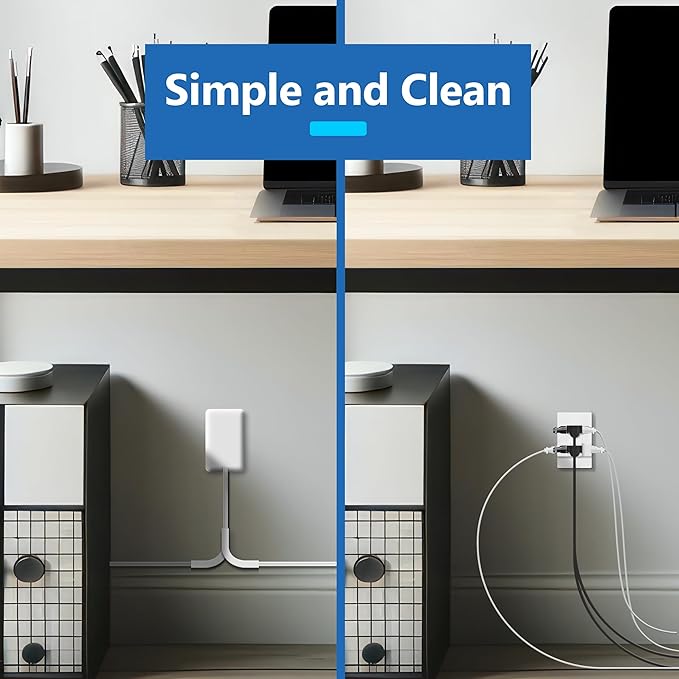 LIDER Outlet Extender with 3 Receptacles, 2 Power Strip with USB Type-A and Type-C Charger, USB Port, Ultra-Thin Wall Plate Plug with Cord Extender, 3-Outlet Power Strip, 3ft Cord, ETL-Listed, White